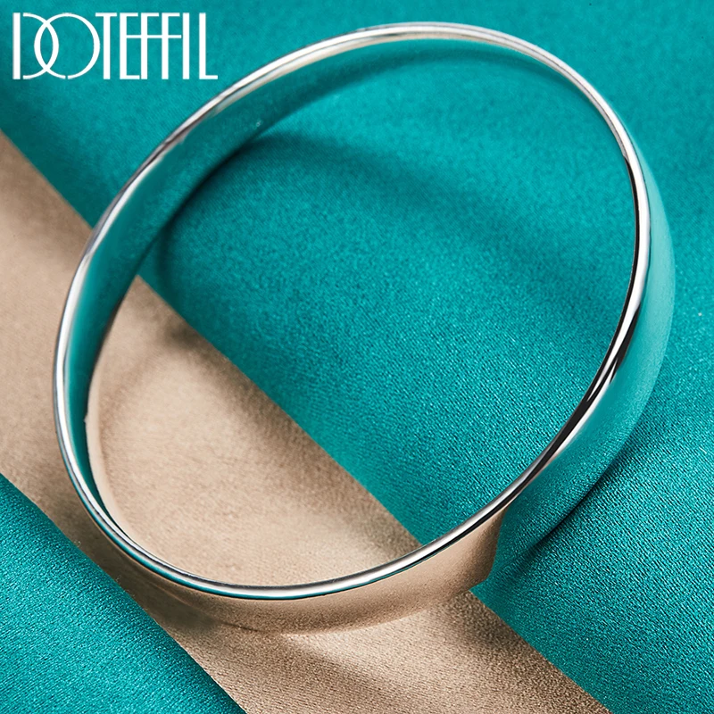 DOTEFFIL 925 Sterling Silver 10mm Smooth Solid Bracelet Bangles For Women Men Wedding Engagement Party Jewelry