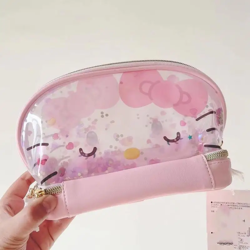 Hello Kitty Sanrio Bilayer Makeup Bag Double Sided Printing Sequin Storage Bag Portable Large Capacity Anime Peripheral Gifts