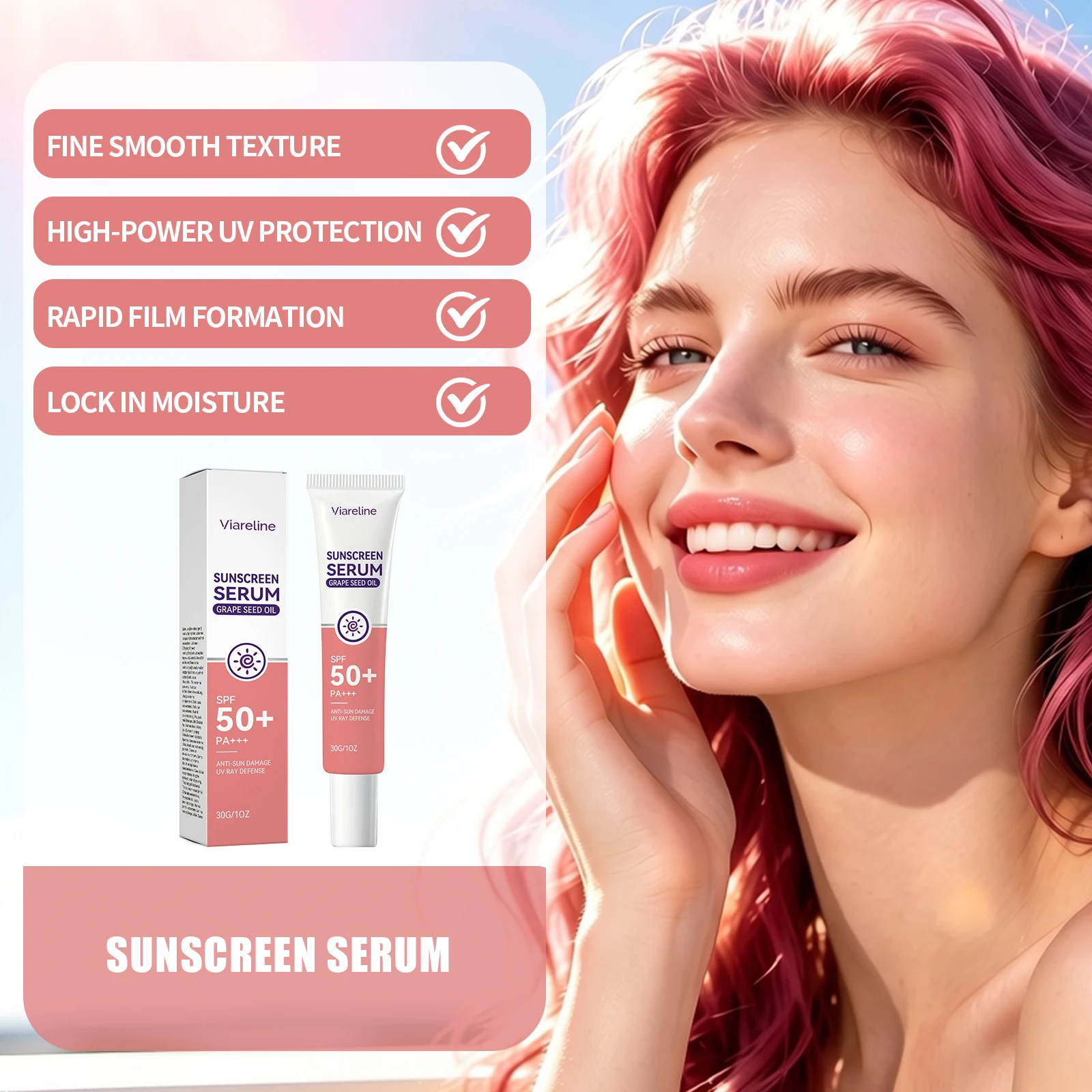 SPF 50 Sunscreen Serum Grape Seed Oil PA+++ Face UV Protection Anti Sun Damage Serum Lightweight Moisture Care Sunblock Essence