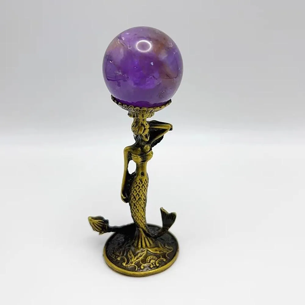 Mermaid Crystal Ball Stand Metal Figurine Display Base Sphere Holder Mineral Specimen Gemstone Home Office Decor