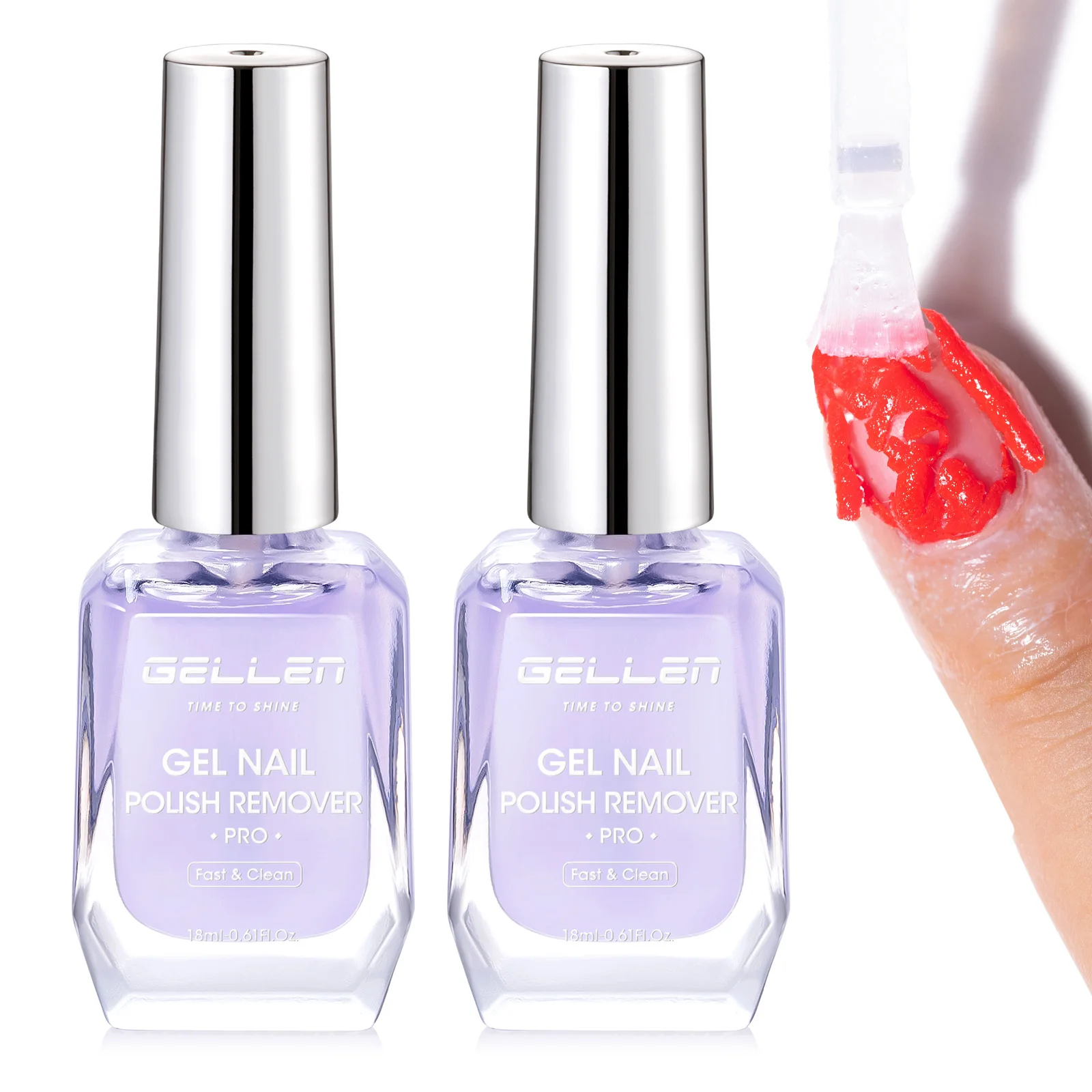 GELLEN Gel Nail Polish Remover 18ml 2pcs UV Gel Polish Remover Fast Gentle Remove No Foil No Soak Quick Easy Manicure Care