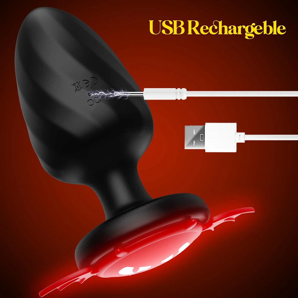 Luminous Devil Tail Silicone electric anal plug LED Wireless Remote Control Vibrator Butt plug Couple penetration Adult Sex Toys