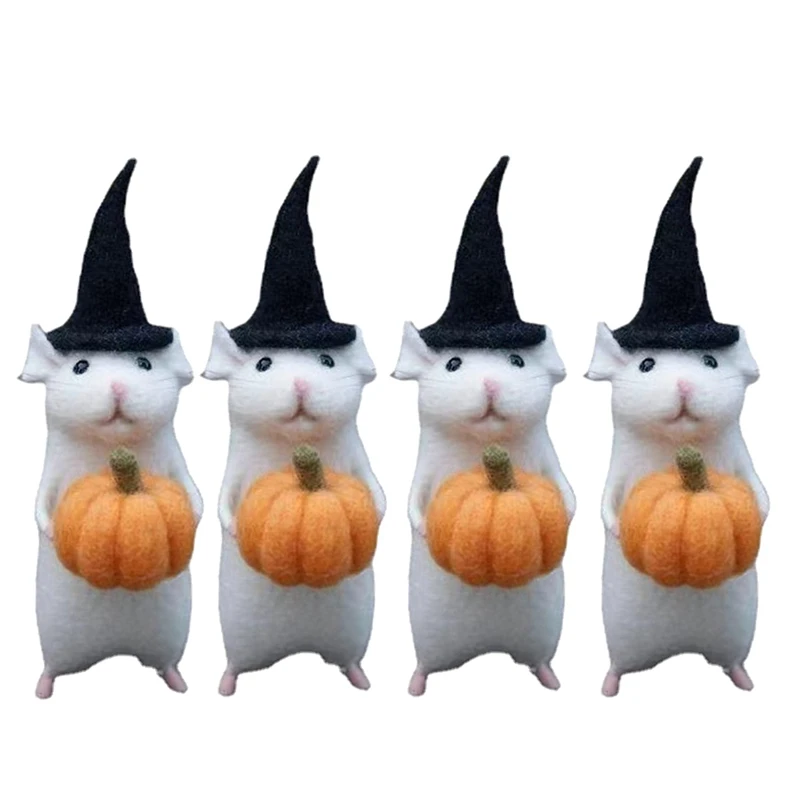 4X Halloween Mouse With A Pumpkin Felted Animals, Needle Felted Christmas Mouse, Wool Felt D