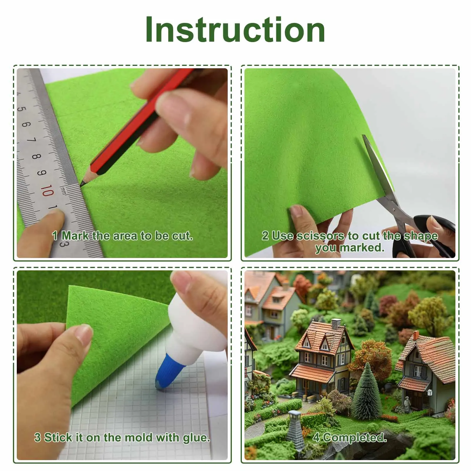 Evemodel 41cm*99cm Grass Mat Felt Back 3mm 5mm 8mm Green Artificial Lawn Turf Carpets for Model Scenery HO O N Scale