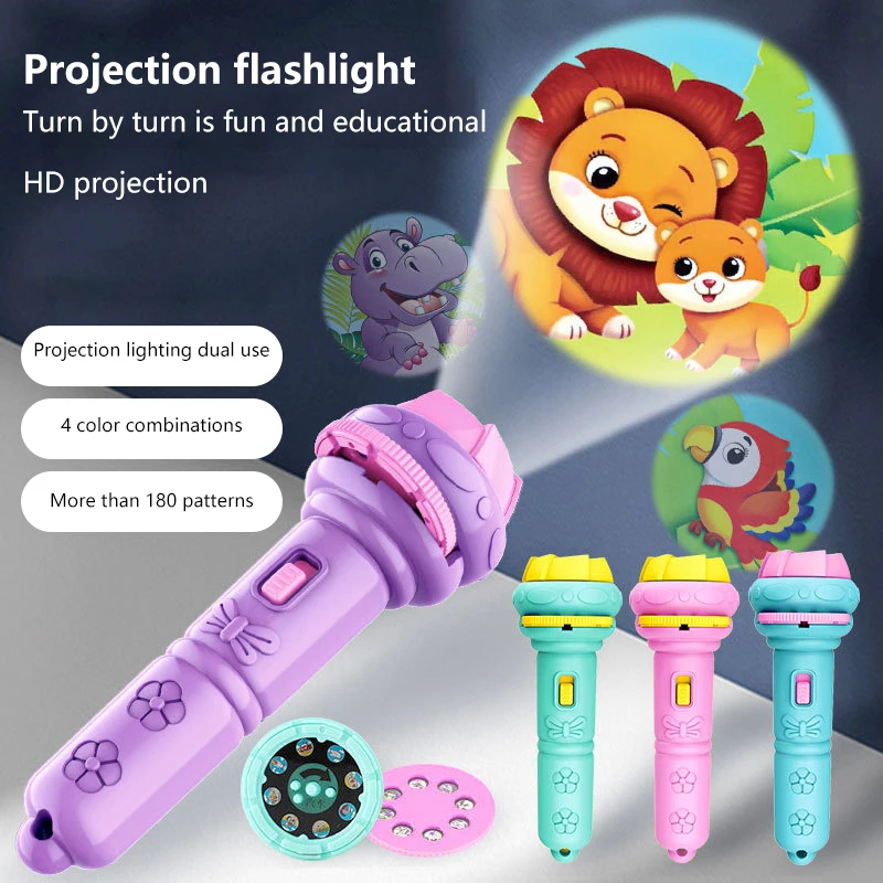 

Cartoon Projection Flashlight 80 Patterns Creative Children Flashlight Toy Projector Baby Toys Bedtime Story Book Toy