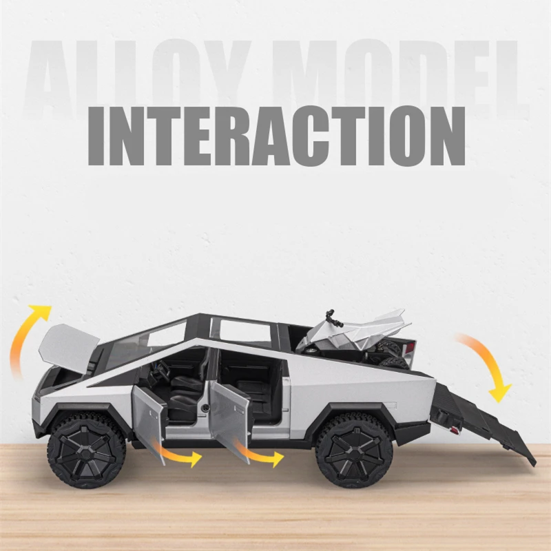 1:24 Cyber Truck Miniature Toy Car Alloy Pickup Truck Model Car Diecast Metal Sound＆Light Collection Children Toy Vehicles Gifts