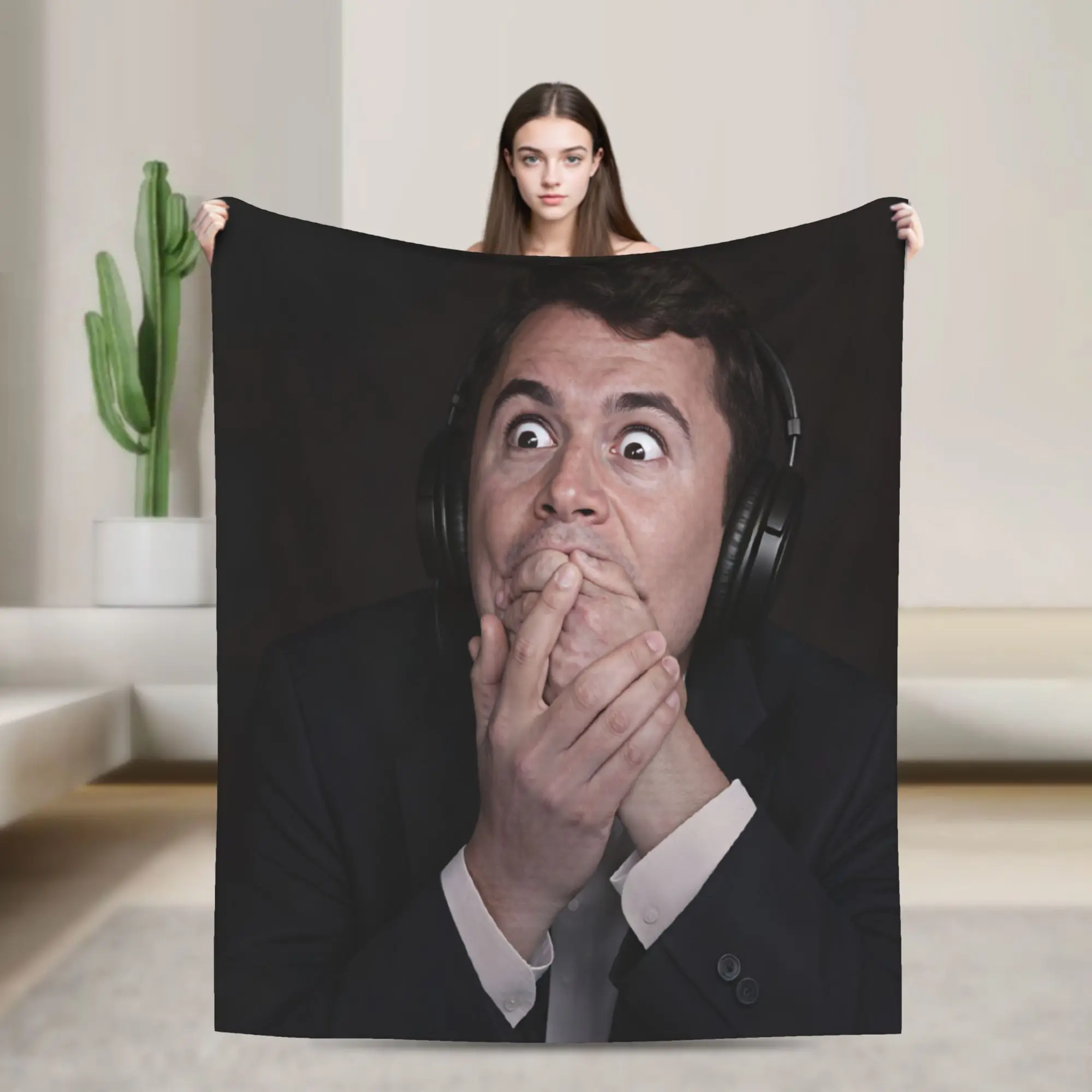 Soft Comfy Blanket Camping Charlie Kirk Headphones Shocked Meme Throw Blanket Funny  Bedspread For Home Decor