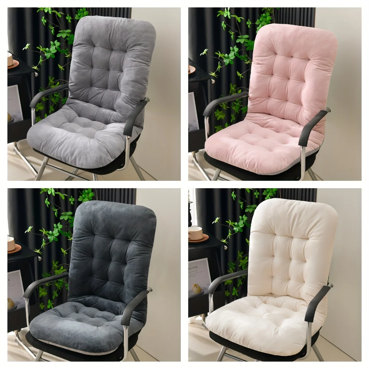 قطعة واحدة من وسادة الكرسي المريحة مع دعم الظهر - وسادة مقعد سميكة، قابلة للغسل في الغسالة، رمادي/أبيض/وردي، للمكتب/المنزل/الطعام