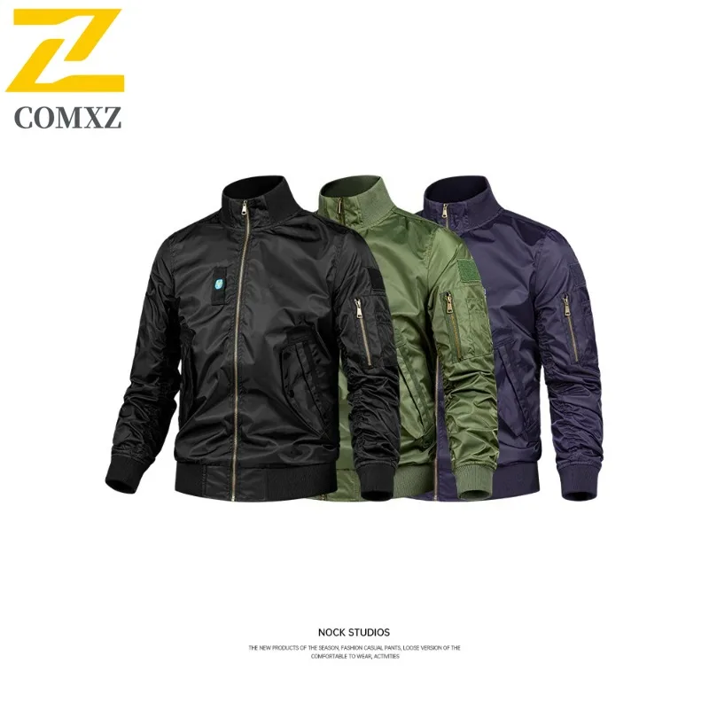 

COMXZ Men Stand Collar Work Jacket All-Season Waterproof Windproof Coat with Breathable Durable Design for Urban Lifestyle 2025