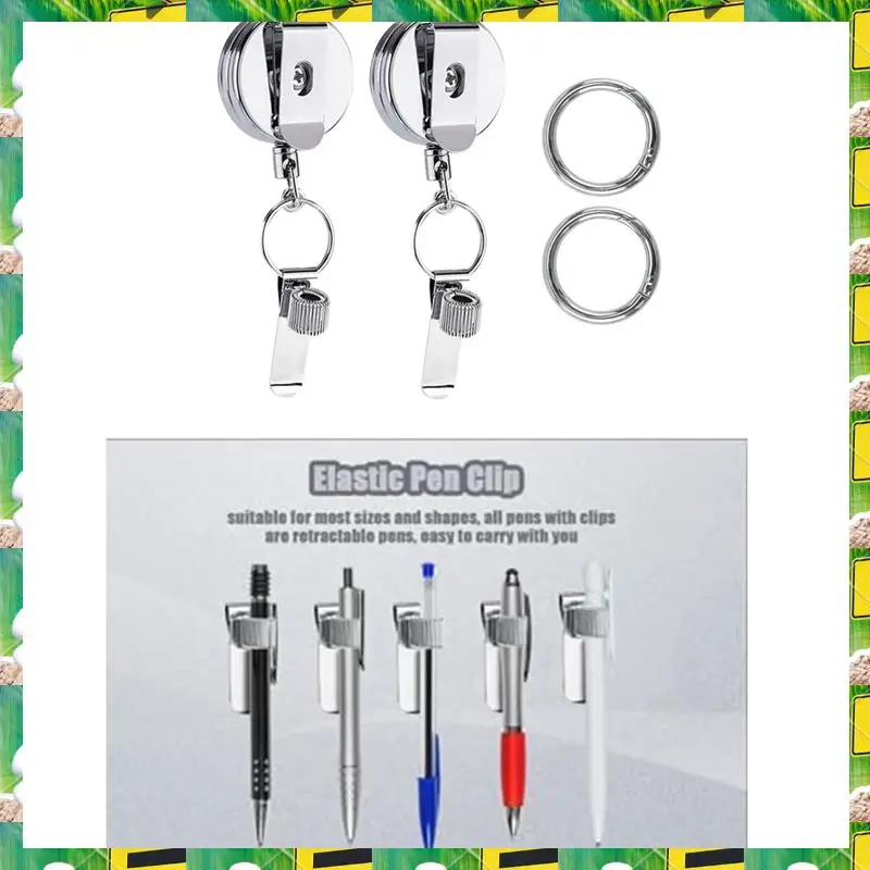 2Pcs Retractable Pen Holder, Badge Reel Pen Clip Keychain With Belt Clip And Key Ring For Nurses Teachers Waitresses Durable