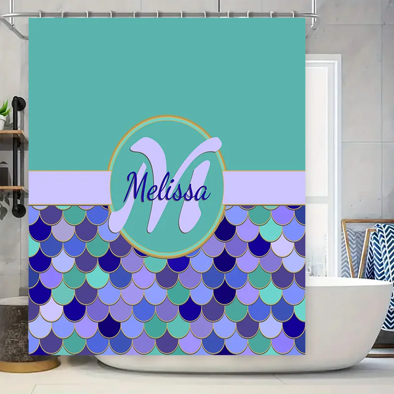 Customized Name Letter Monogram Initial Shower Curtain Waterproof Bathroom Decor Fish Scale Print Home Decoration Privacy Cover