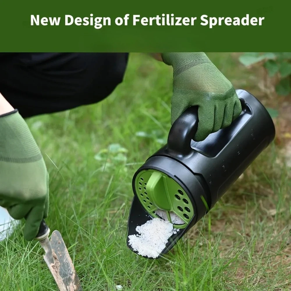 Garden Hand Spreader With Adjustable Holes Portable Shaker For Grass Seed Fertilizer Snow Salt And Ice Melting Materials
