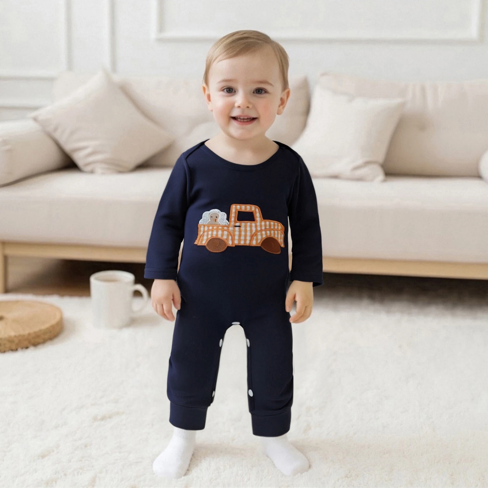 

Детский комбинезон для новорожденных с длинными рукавами и круглым вырезом, вышивка, турецкий осенний комбинезон, одежда на День Благодарения для мальчиков и девочек