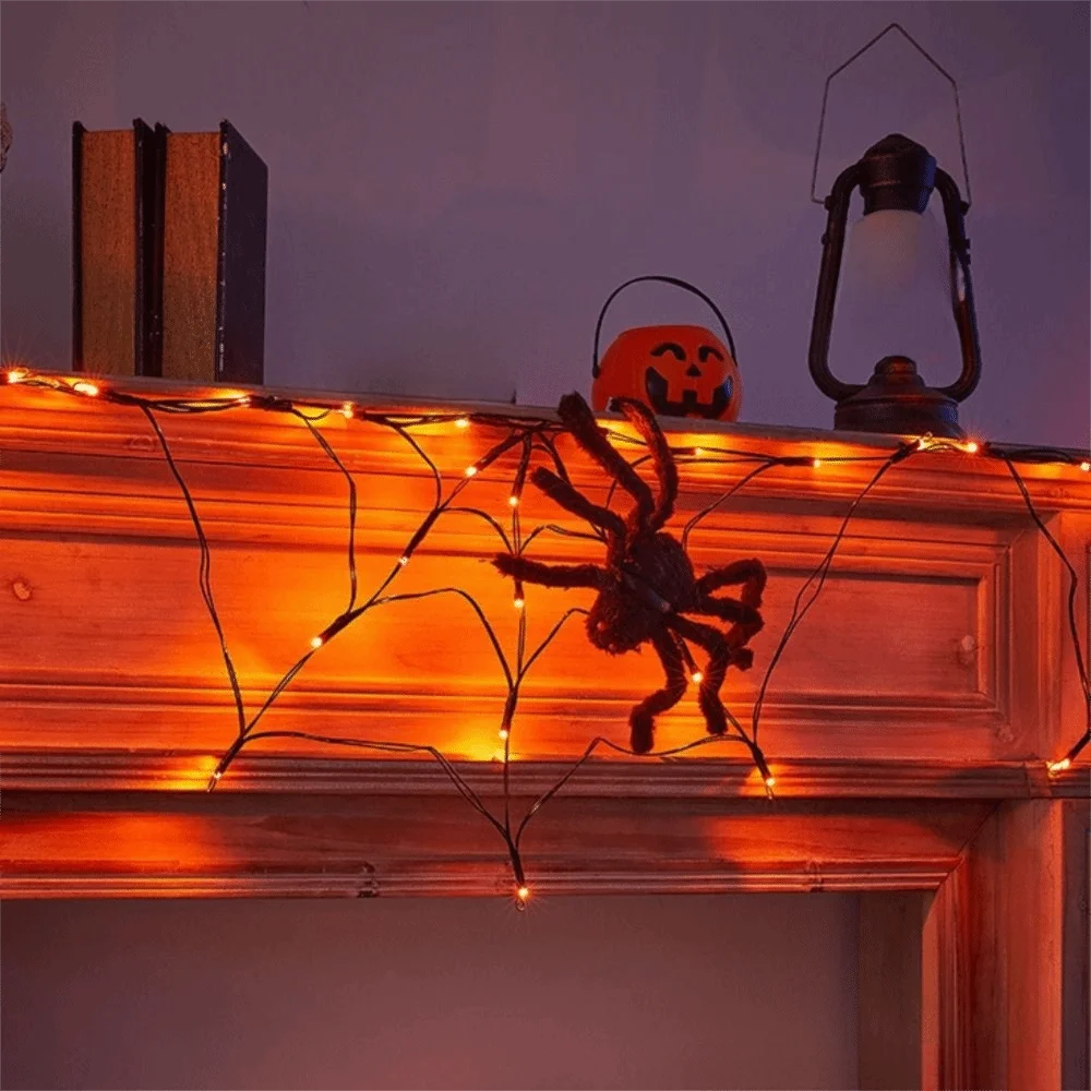 1.8 M Halloween Spider Web Lights String Waterproof Remote Control Halloween Party LED Light Glowing High-brightness