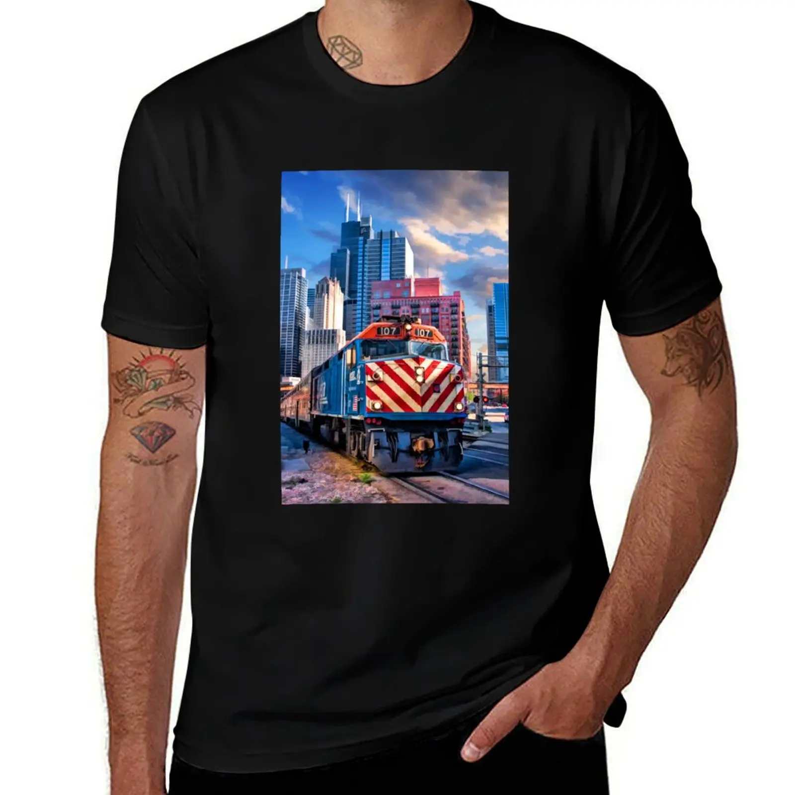 

Chicago Metra Train Downtown T-Shirt cotton t shirt pack cotton t shirts high quality T-Shirt