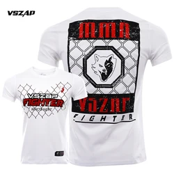 VSZAP MMA walki sztuki Judo Muay Thai boks walka trening oddychająca koszulka sportowa czystej bawełny z krótkim rękawem