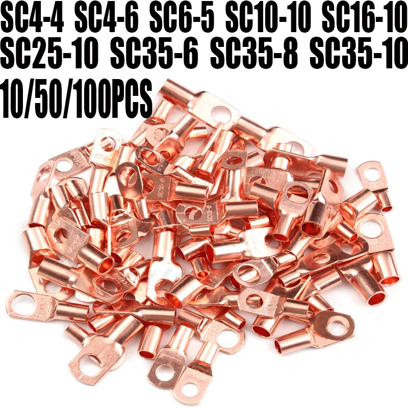 

10/50/100pcs Copper Lug Ring Wire Connectors Terminal Blocks Set Electrical Terminal Kit for Cable Tools Kit Assort Bare Cable