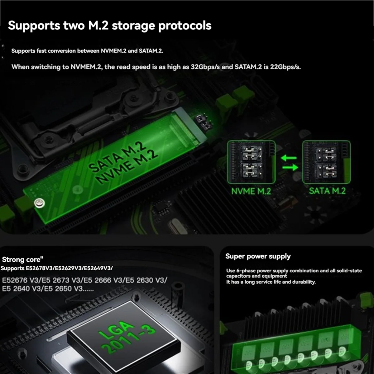 Placa base X99 PR9 de diseño duradero LGA 2011-3 compatible con CPU E5 26XX V3