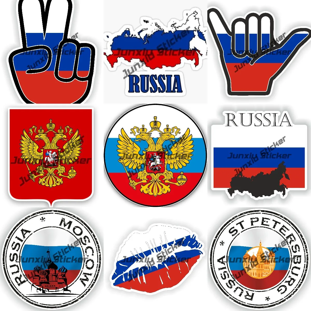 Russia RU RUS Coat of Arms round Flag Sticker Waterproof Decal Moscow ST Petersburg Seal Lips Hand Design Decoration Accessories
