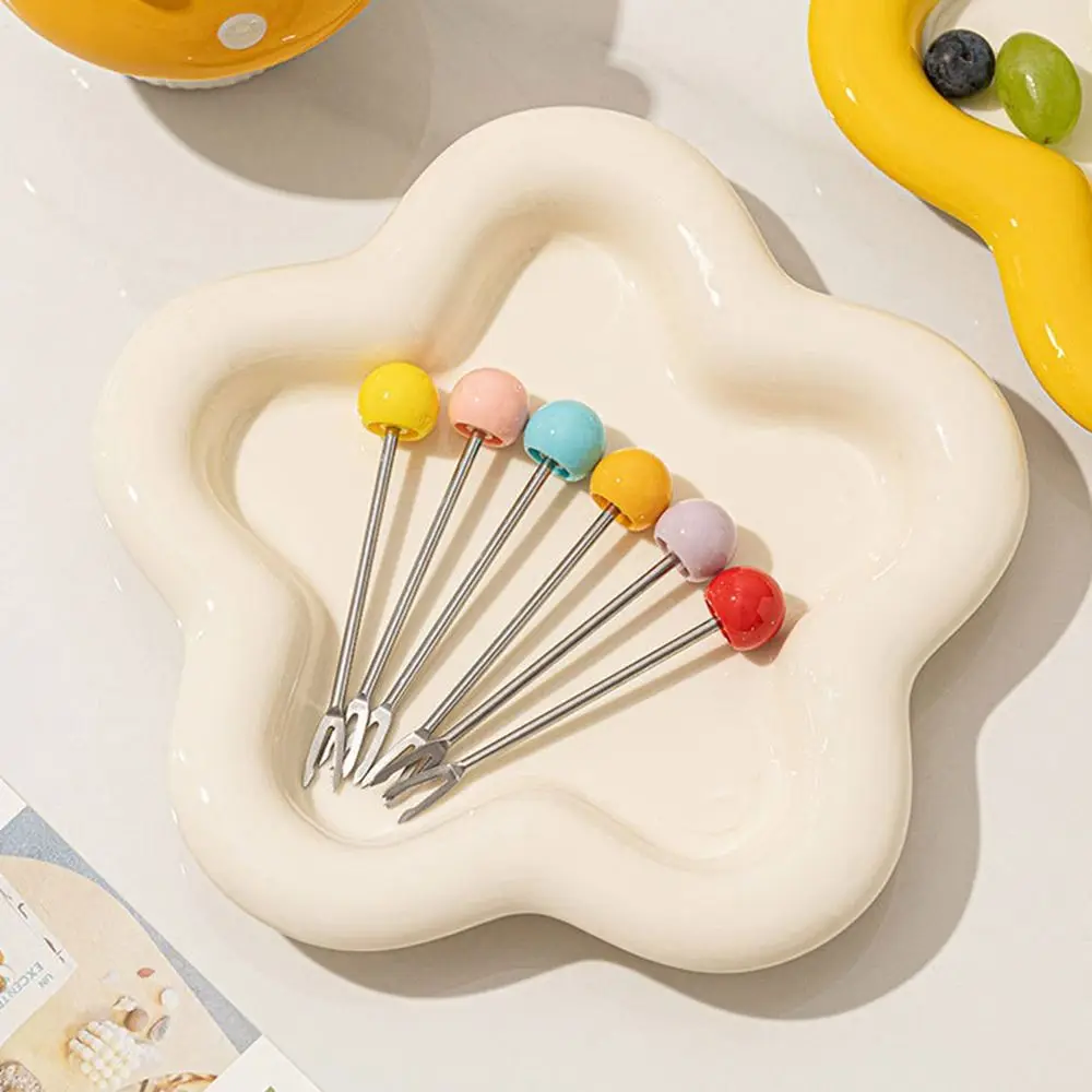 

Creative Mushroom Fruit Fork Anti-scald Decorative Dessert Salad Fork Ceramic Jar Food Grade Cute Toothpick with Holder