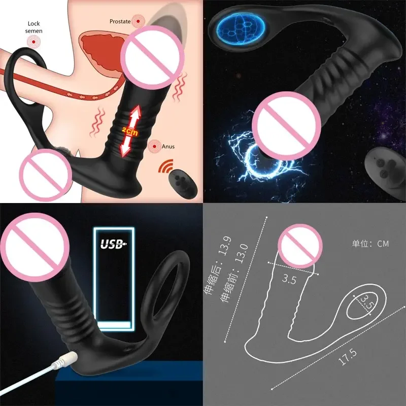 Penne Men's Adult Fantasy Remote Control Cul Telescopic Plug Anal Vibrant Penis Nozzle Women Vibrator Deep Sextoi Toys Seca