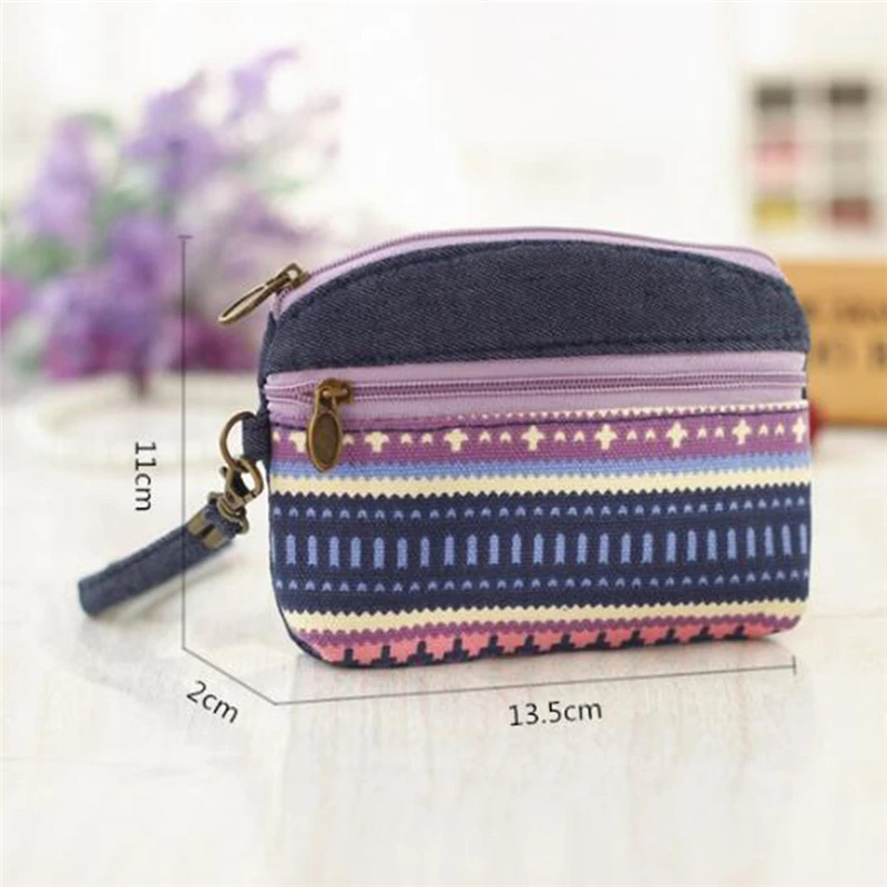 Porte-monnaie en tissu de coton ethnique pour femmes, pochette, porte-cartes, portefeuille pour enfants, double fermeture éclair, porte-monnaie