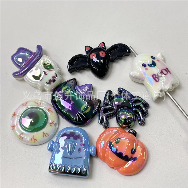 

Perforated resin small card Halloween series bead pen accessories, mobile phone key bag chain DIY handmade jewelry material