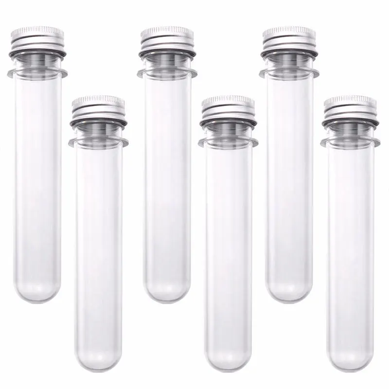 12Pcs 50ml Plastic Transparent Test Tubes With Aluminum Cap Bottles 14cm School Supplies Lab Equipments 160*25mm