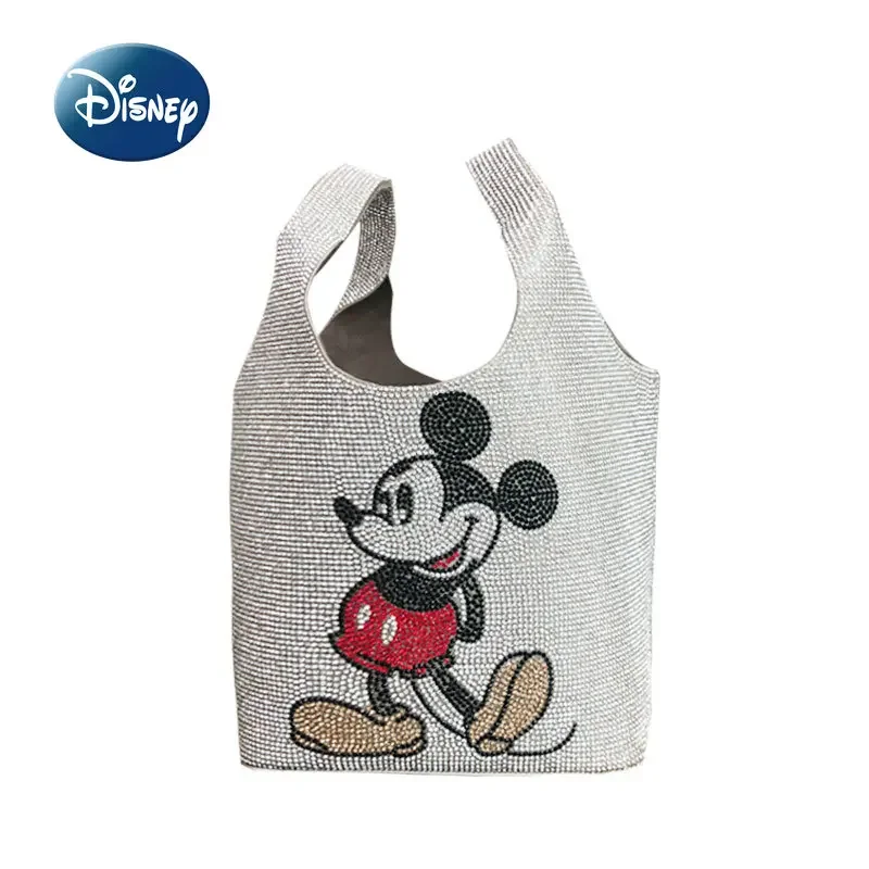 Disney Mickey New Women\'s Handbag Luxury Brand Colorful Diamond Women\'s Bag Cartoon Fashion 2-Piece Mini Handbag High Quality