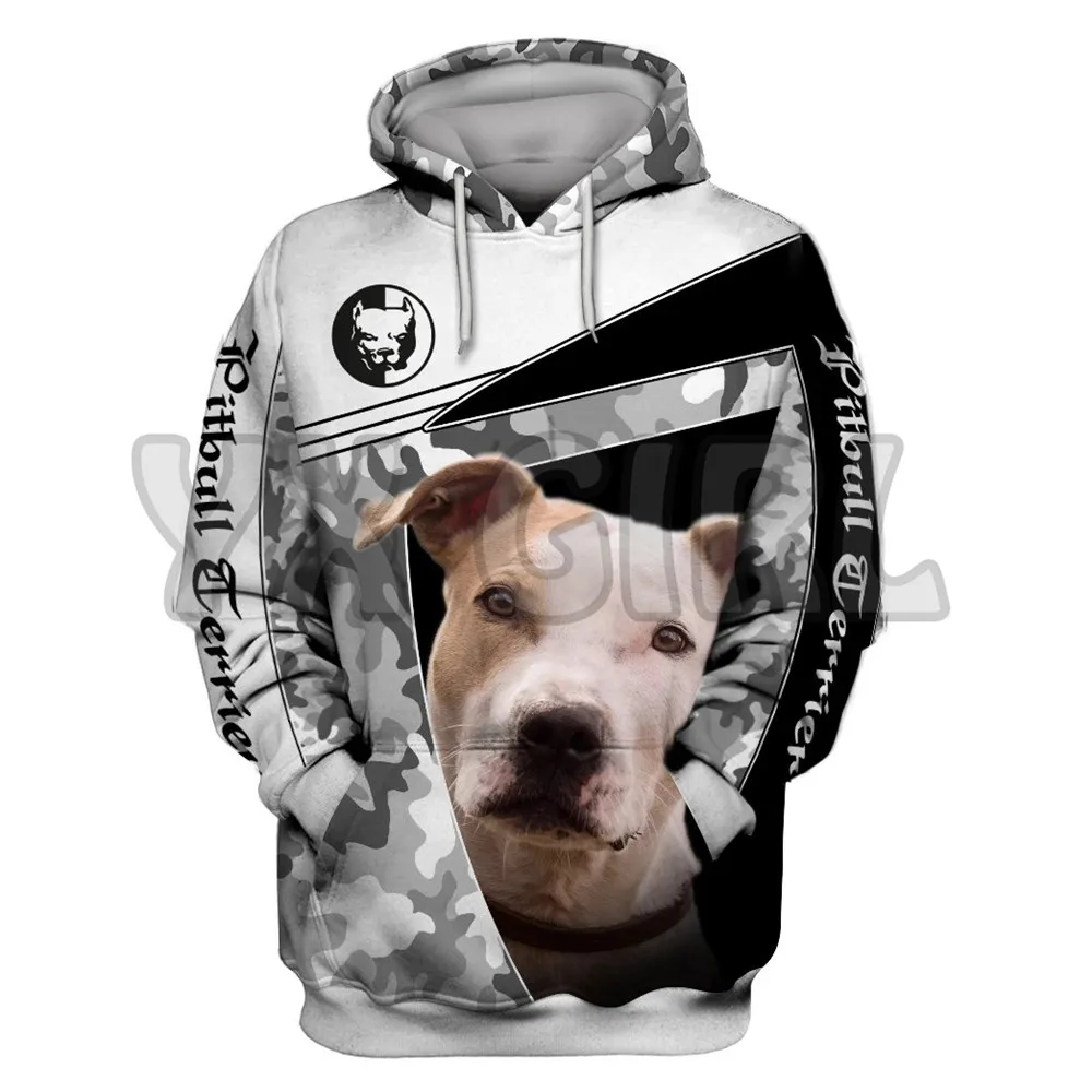 Love Dog Pit Bull Terrier 3D wanita, Hoodie bercetak seluruh bagian untuk pullover Jalan hadiah anjing cinta