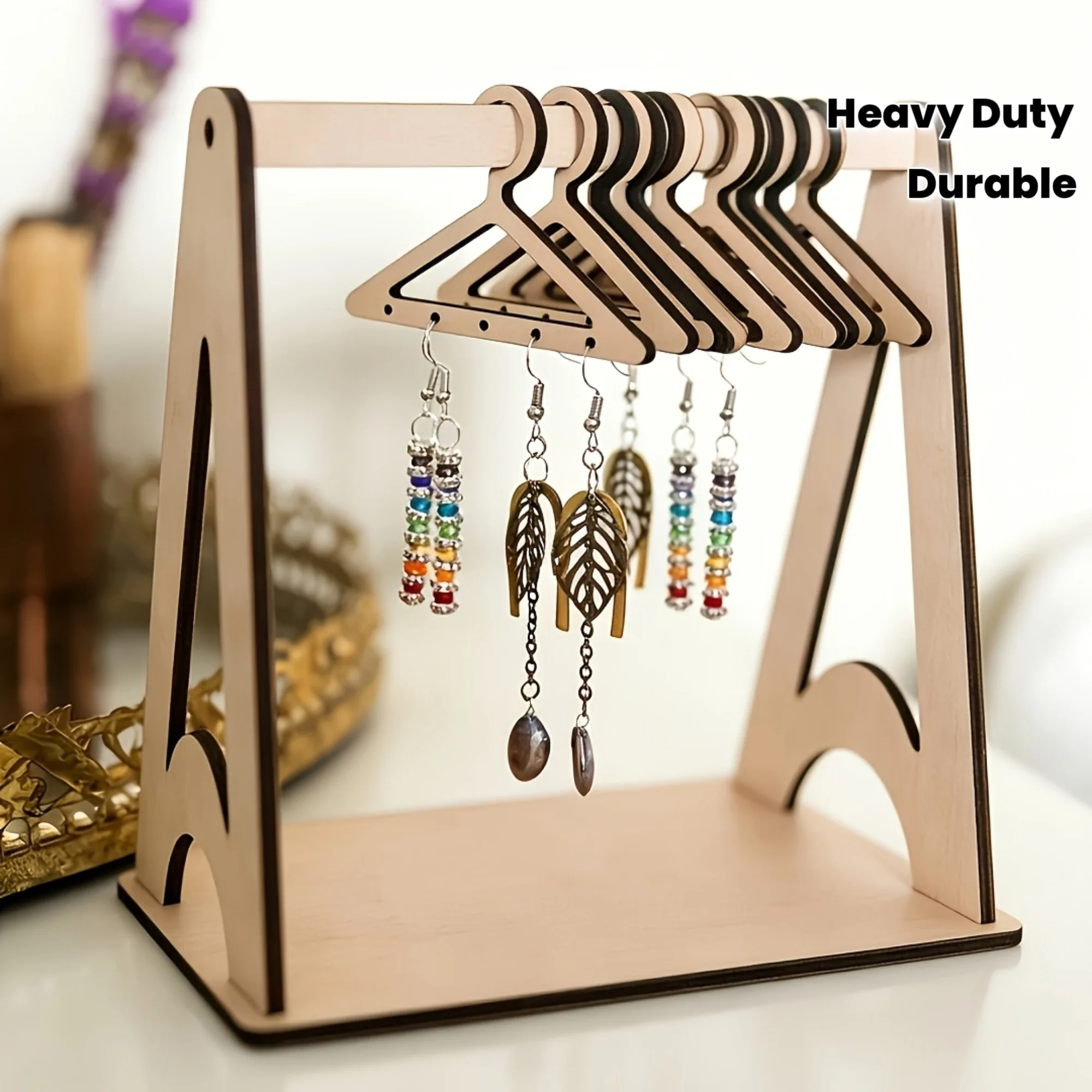 1PC Wooden Earring Holder, Mini Hanging Jewelry Storage Rack, Suitable for Earrings, Necklaces, Women's Desktop Display Stand