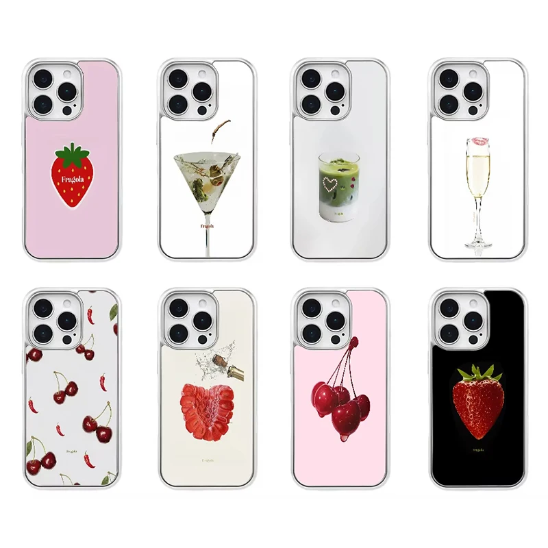 Funda de teléfono coreana con diseño de copa y patrón de frutas, galvanizada y con pegamento por goteo, para iPhone 17 Air 16 Pro Max 15 14 Plus 13 12 11, cubierta trasera