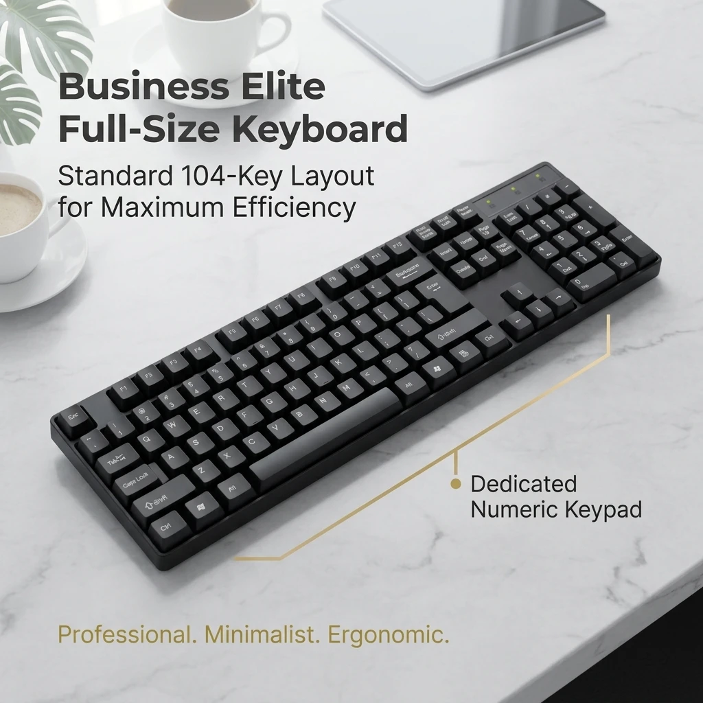 Comfortable Desktop Wired USB Keyboard 104 Key Layout with Numeric Keypad for Office Use - Efficient Typing Experience