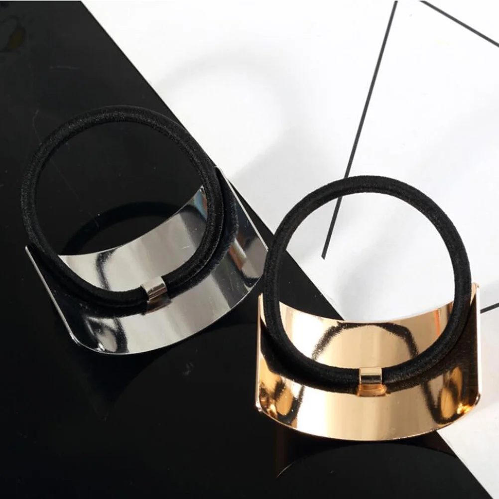 

2Pcs Alloy Hair Ties Polished Elastic Ponytail Holders Hair Rope for Women Girls Stylish Everyday Wear Gift Ponytail Holder