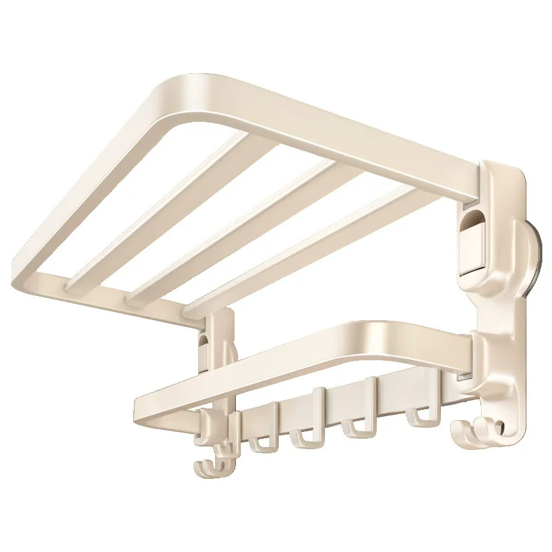 Carbon Steel Foldable Towel Rack Bathroom Suction Cup Towel Holder Non Perforated Shelf Hook Organizer Towel Hanging Rod