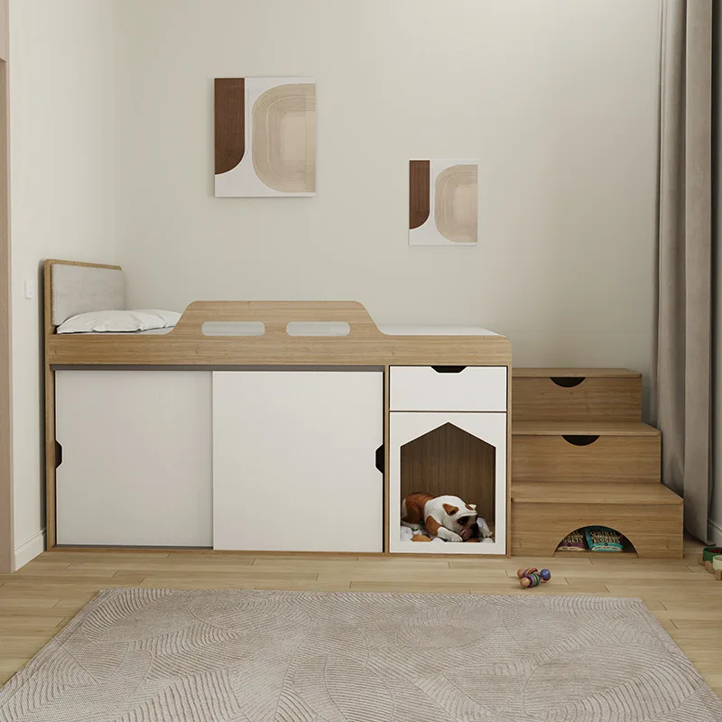Half-height bed, wardrobe storage, integrated bed, under kennel, with high box