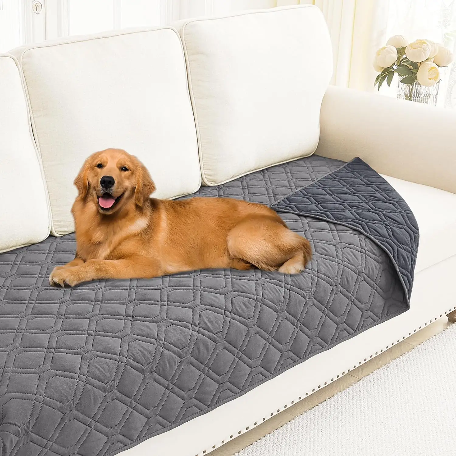 

Reversible Waterproof Couch Covers for Sofa, Washable Pet Friendly, 3 Cushion, Geometric Grey