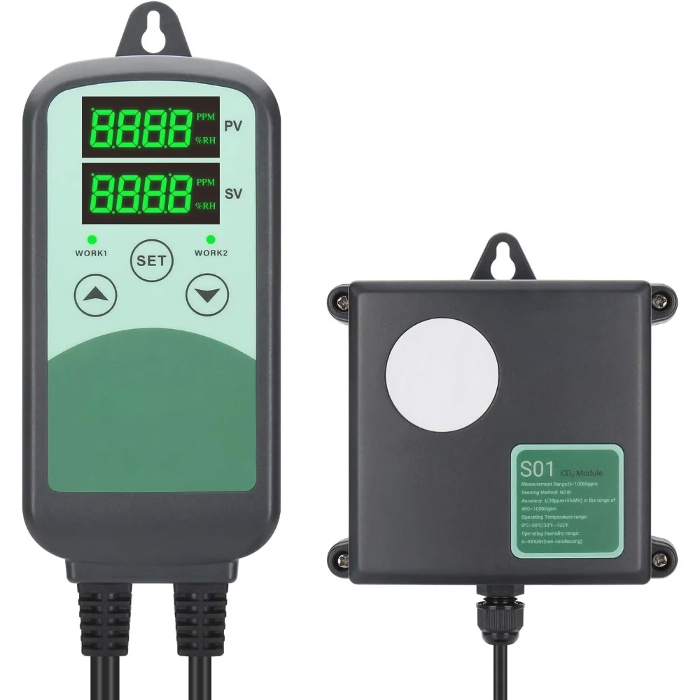 

ICC-500T CO2 Controller Meter Carbon Dioxide Controller for Grow Room and Generator, with Sensor for Home Gr