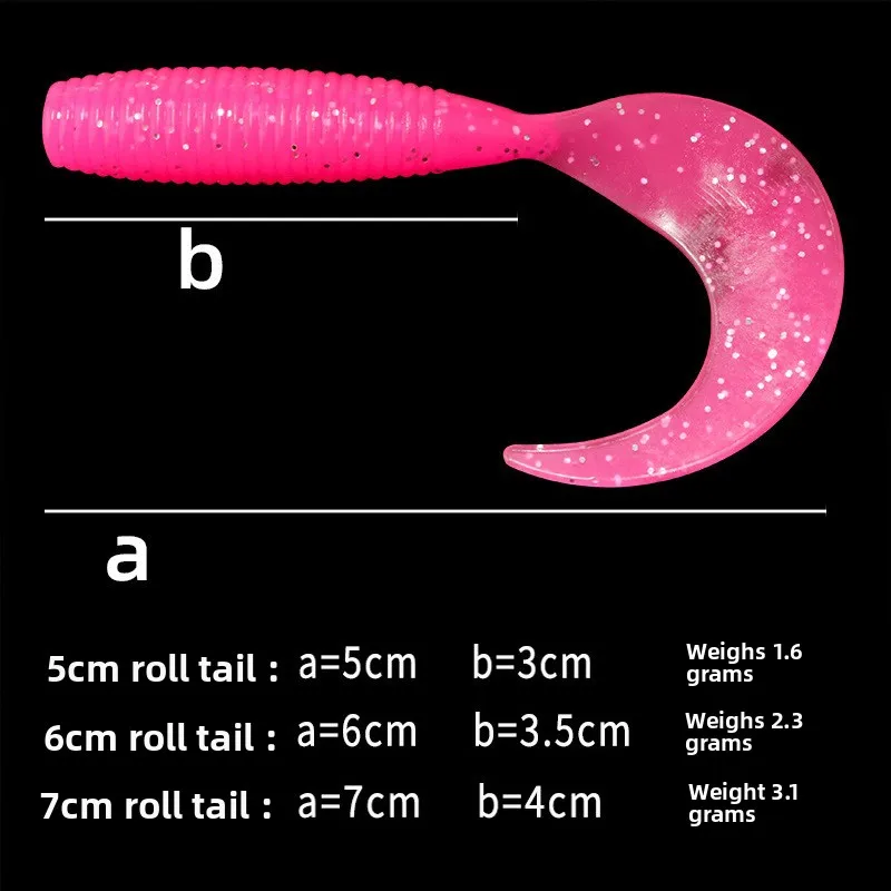 Lianman equipamento de pesca isca macia 5/6/7cm balançando cauda espiral artificial isca macia luya mar equipamentos de pesca acessórios