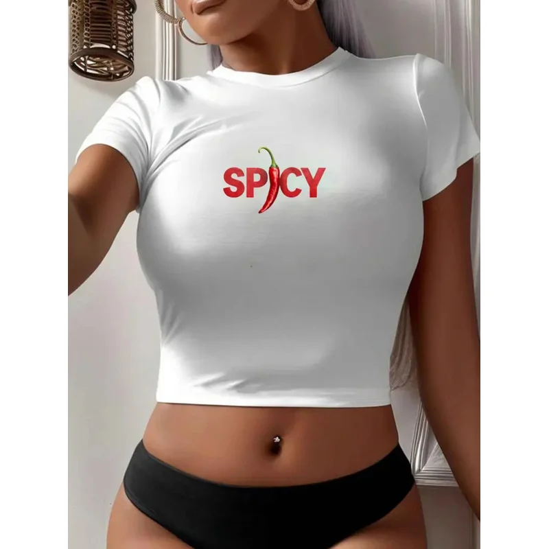 New fashion women's short coatTShirt Red chili pepper print Suitable for Halloween outfits