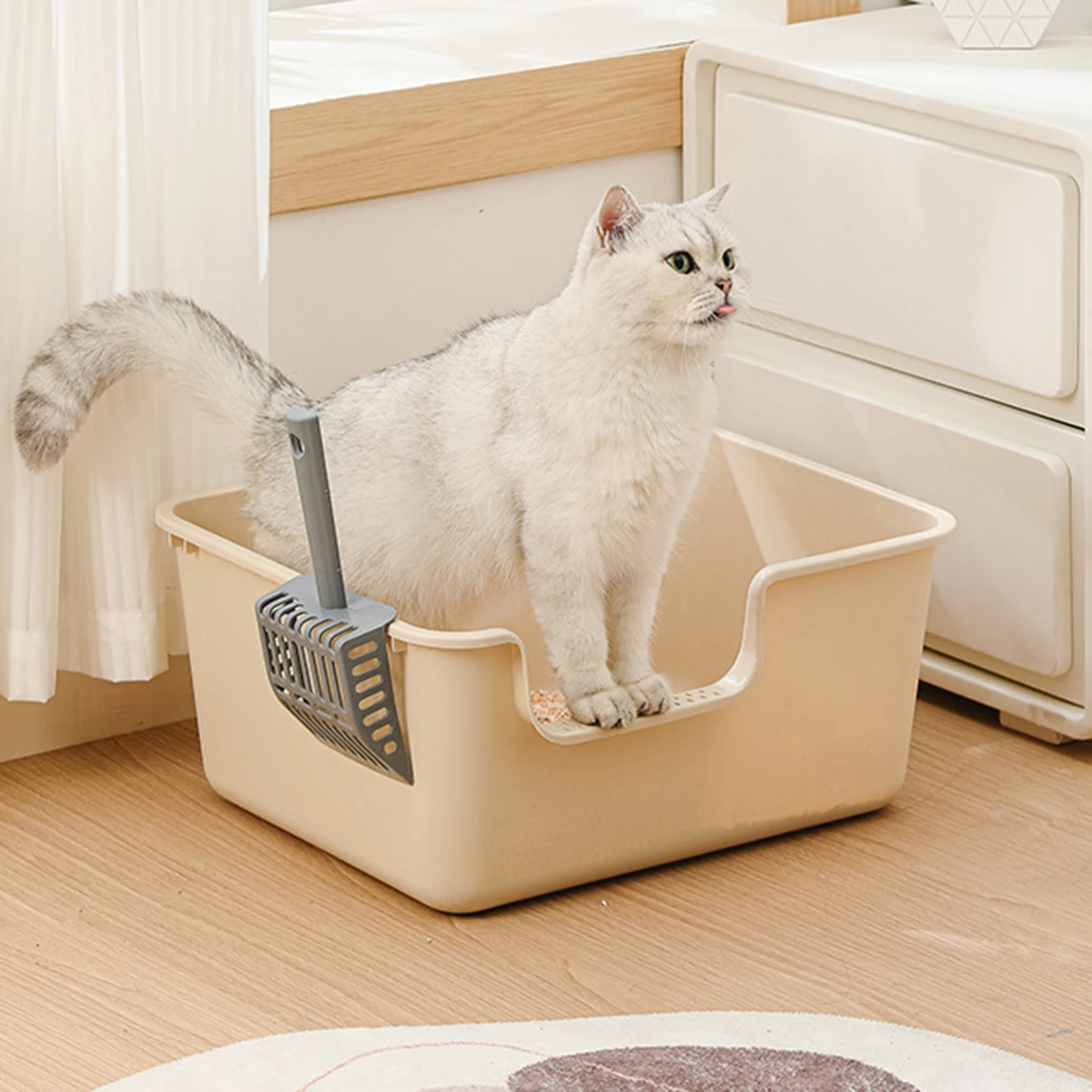 Semi Enclosed Cat Litter Box with High Side  Large Capacity Anti-Splashing Kitten Toilet Tray Cat Litter Basin Pet Supplies