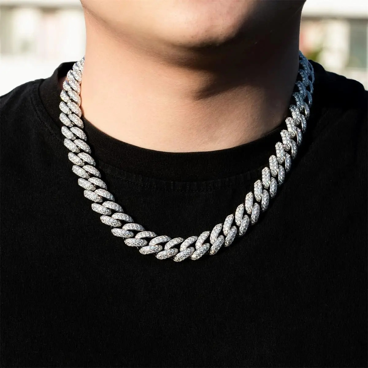 23MM D Color VVS Moissanites Diamond Cuban Chain Hiphop Iced Out 925 Sterling Silver Moissanite Cuban Chain