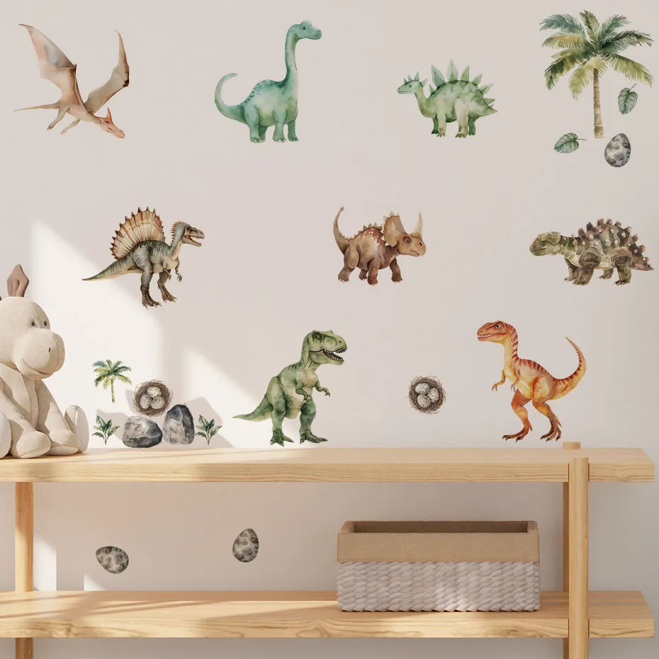 Watercolor Cartoon Dinosaur Pterosaur Wall Stickers Window Wardrobe Home School Room Decoration PVC Wall Stickers