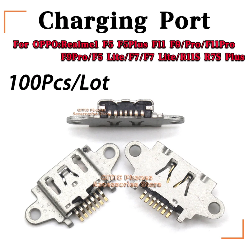 100Pcs/Lot Micro USB Charging Connector Port For OPPO Realme1/F5/F5Plus/F11/F9Pro/F11Pro/F9Pro/F5 Lite/F7/F7 Lite/R11S R7S Plus