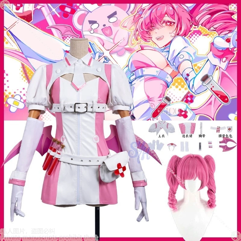 Vestido de monja rosa Sexy, alas de demonio, conjunto de lencería Kawaii Y2k, juego de tablero de Anime para niñas, disfraz de Buro, disfraz de fiesta de Navidad y Halloween