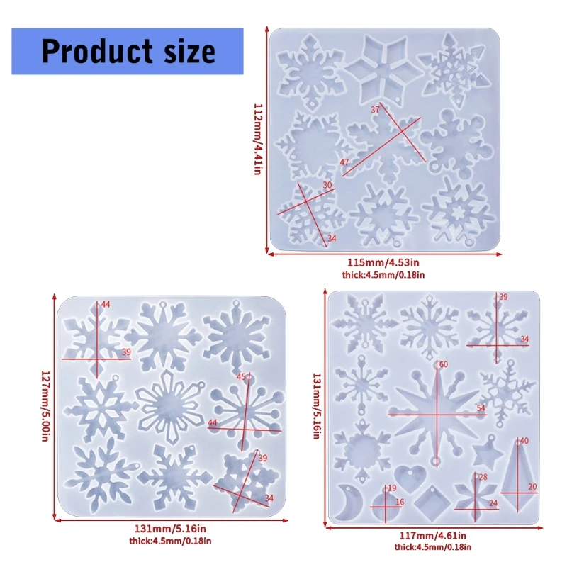 ندفة الثلج قالب من السيليكون عيد الميلاد الراتنج قالب DIYs المفاتيح قلادة حلية
