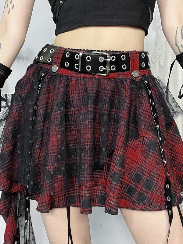 Wannathis loween Sottocultura Red Bla Gonna scozzese Aby Gonna gonfia Abiti per spettacoli teatrali Gonna ragazza piccante Vita alta Po...