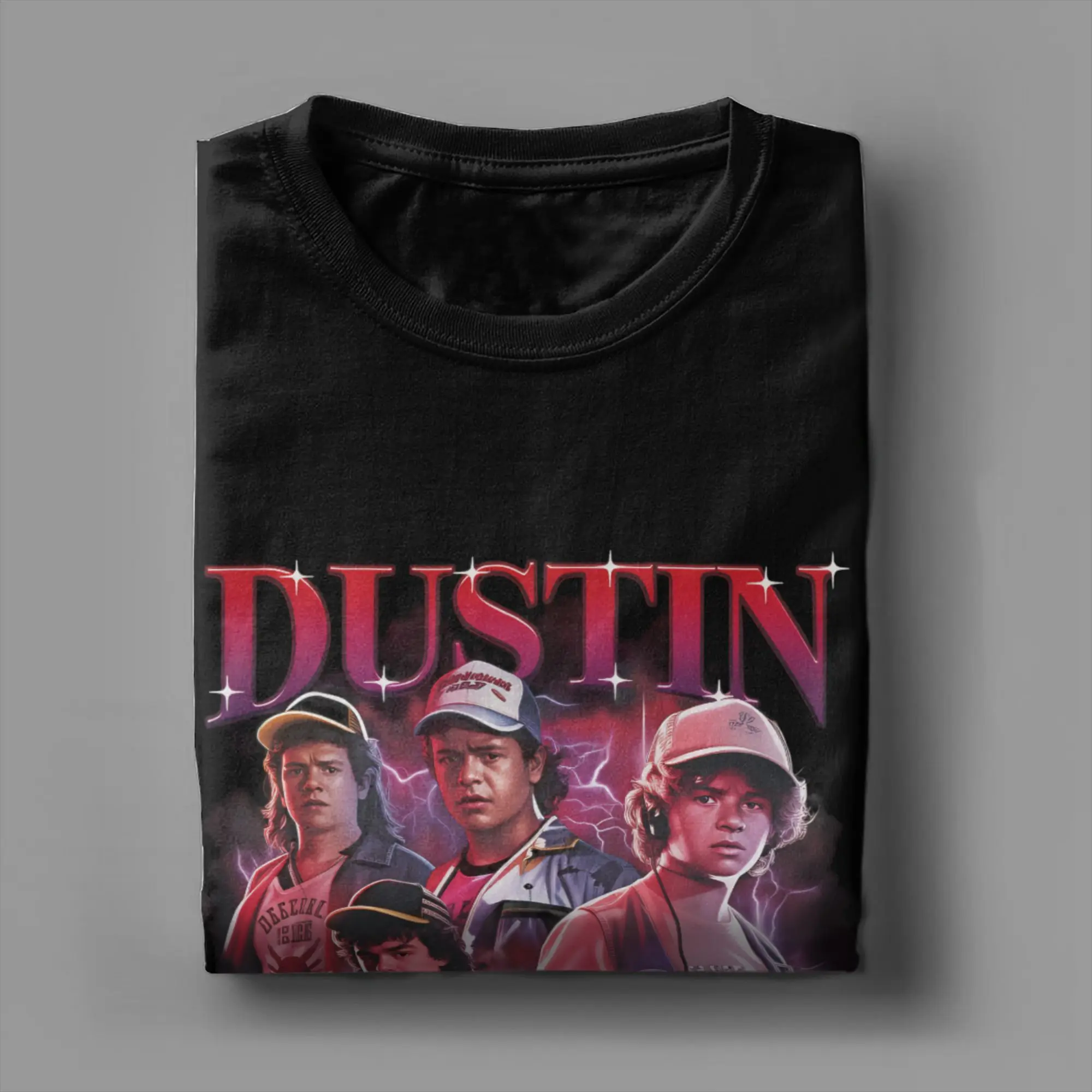 Dustin T-Shirts for Men TV Series Characters Novelty Cotton Tee Shirt Round Collar Short Sleeve T Shirt 4XL 5XL Clothing