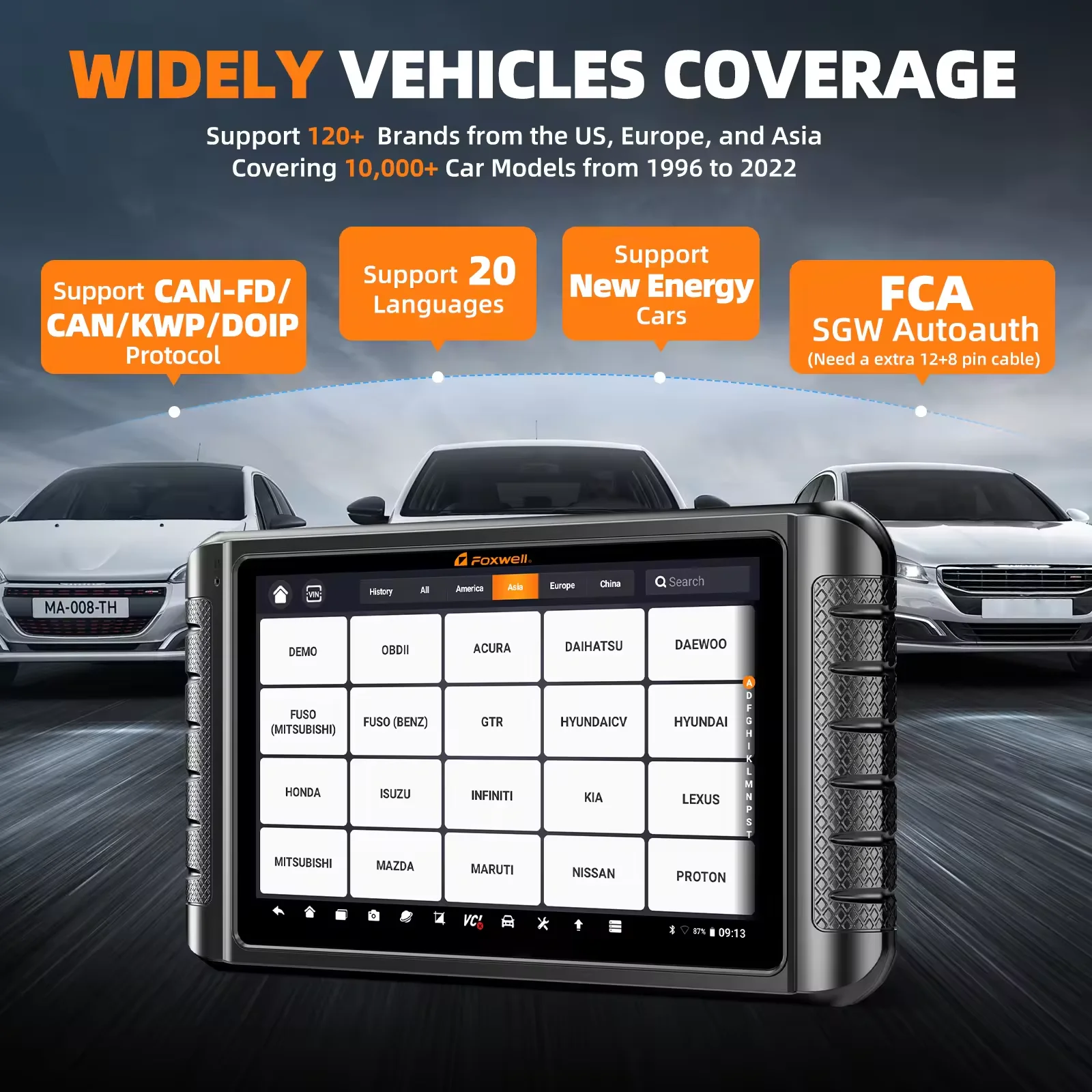 FOXWELL NT1009 10.1inch OBD2 Car Scanner ECU Coding Bi-Directional Scan Tool EPB SAS EGR DPF Oil ABS A/F Reset OBD2 Tool