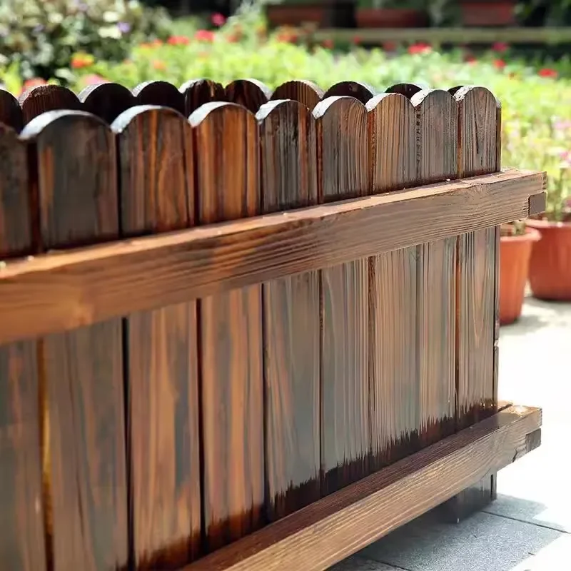 Customized Rectangular Solid Wood Flower Planter Pot Stainless Wooden Moving Plant Box